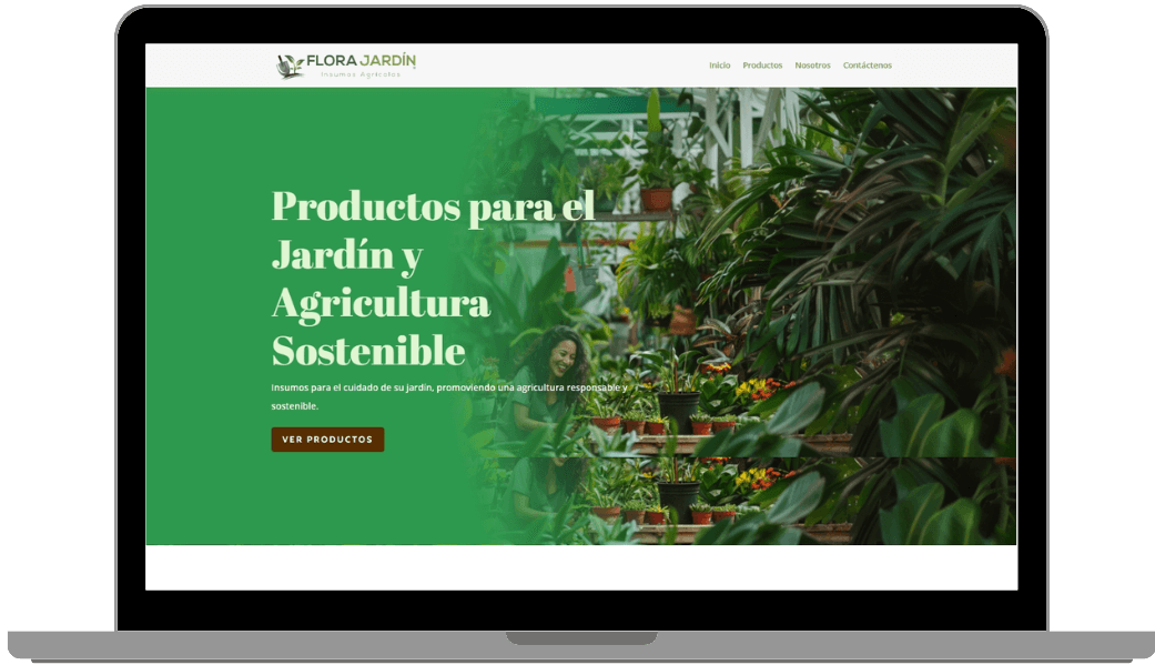 Laptop mostrando un sitio web o website de insumos para jardín