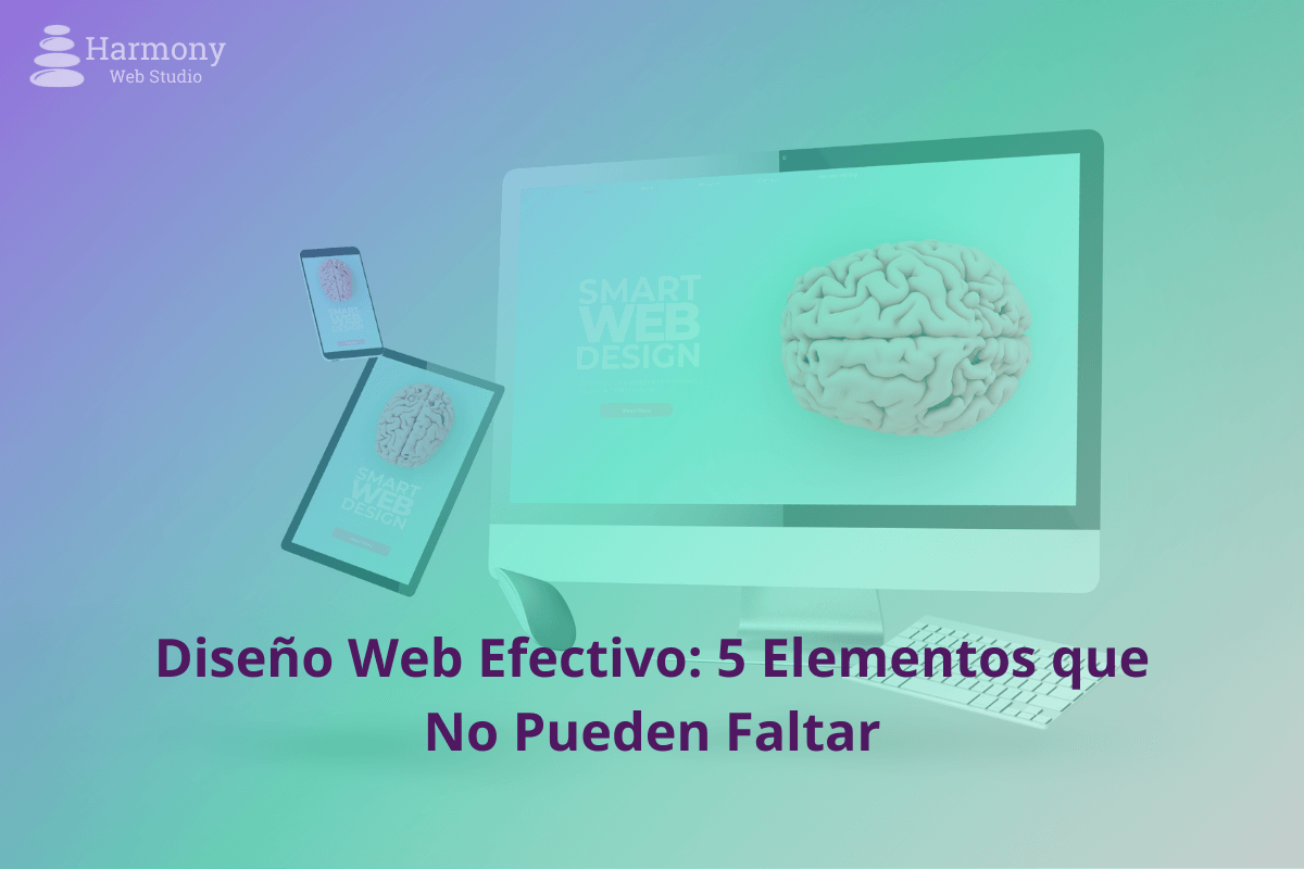 "Ilustración de diseño web efectivo con dispositivos y el texto 'Smart Web Design